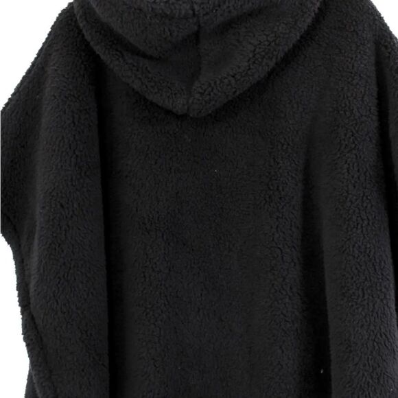 Jenni Hooded Sherpa Kangaroo Pocket Poncho Black OS - Picture 5 of 5